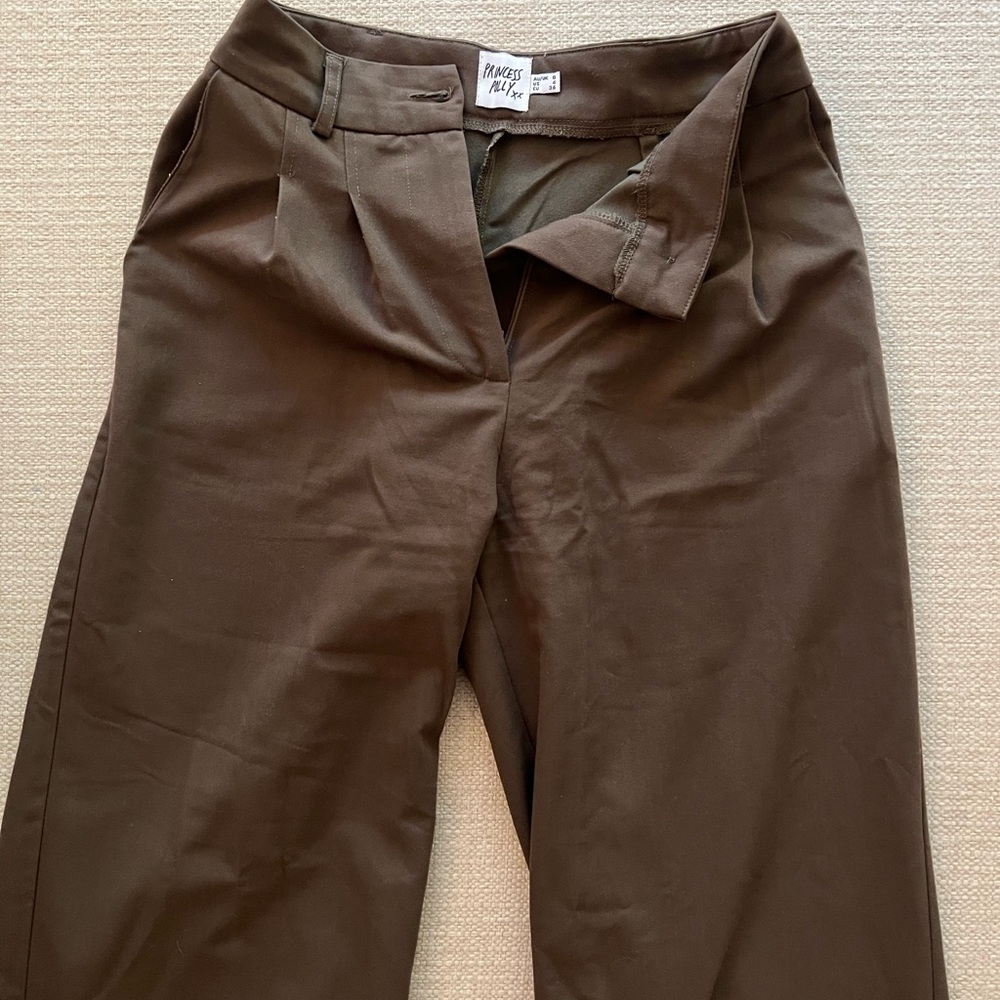 Brown Pleated Trousers (Princess Polly)